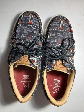 Twisted X Womens Patterned Canvas Boat Shoes in Black &  Tan Accents Never Worn